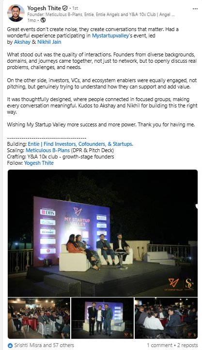 Yogesh Thite, Entie about MyStartupValley Pune Edition 2026
